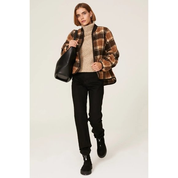 The Great. Sherpa Bomber Check Jacket Size 2 - Picture 2 of 7